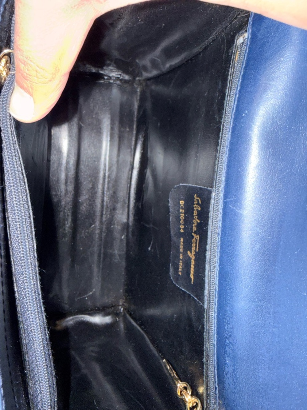 Salvatore Ferragamo Navy Blue Leather Top Handle Shoulder Bag with Gold Hardware - Picture 10 of 10